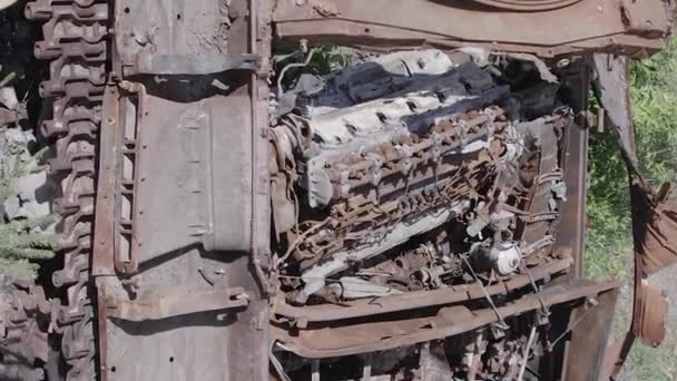 Stock Vertical Video Shows Aerial View Destroyed Military Equipment Ukraine — 비디오