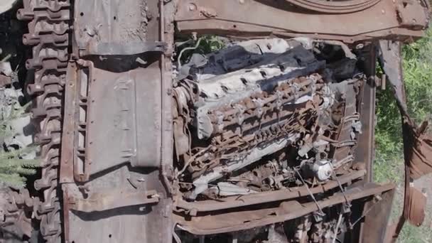 Este Video Vertical Muestra Una Vista Aérea Equipos Militares Destruidos — Vídeo de stock