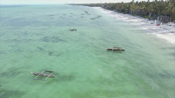 Nagranie Pokazuje Łodzie Oceanie Wybrzeży Zanzibaru Rozdzielczości — Wideo stockowe