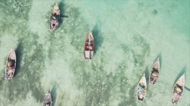 This stock video shows boats in the ocean off the coast of Zanzibar in 8K resolution