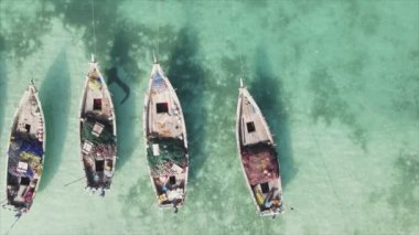 This stock video shows boats in the ocean off the coast of Zanzibar in 8K resolution