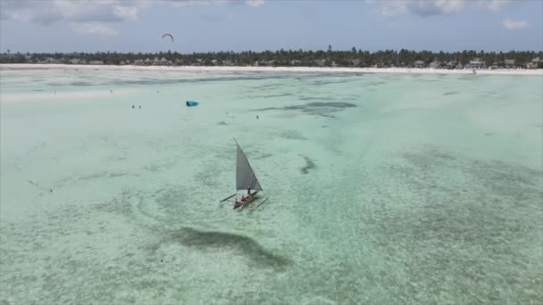 This stock video shows boats in the ocean off the coast of Zanzibar in 8K resolution