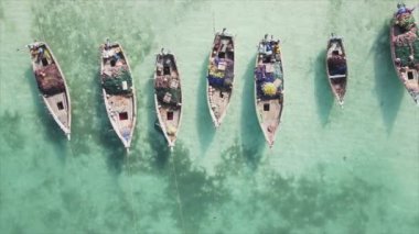 This stock video shows boats in the ocean off the coast of Zanzibar in 8K resolution