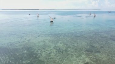 This stock video shows boats in the ocean off the coast of Zanzibar in 8K resolution