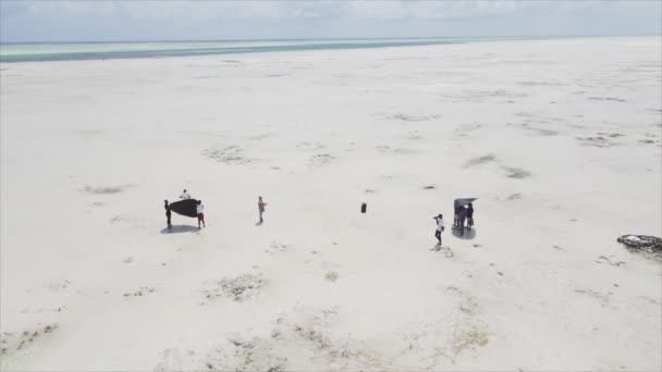 このストックフィルムは 8K解像度でタンザニアのザンジバル海岸沖の干潮時の音楽ビデオの撮影を示しています — ストック動画