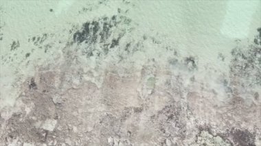 Bu stok videosu 8K çözünürlükte Zanzibar açıklarında okyanusta alçak gelgitin havadan görüntüsünü gösteriyor.