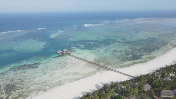 Stock Video Shows Aerial View House Stilts Ocean Coast Zanzibar — Vídeo de Stock