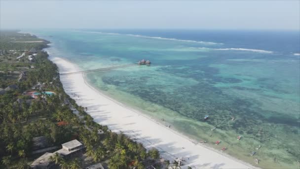 Stock Video Shows Aerial View House Stilts Ocean Coast Zanzibar — Stock Video