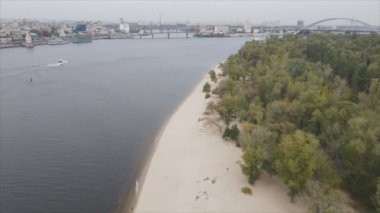 This stock video shows aerial view of the Dnipro river in Ukraine in 8K resolution