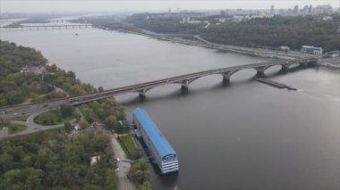 This stock video shows aerial view of the Dnipro river in Ukraine in 8K resolution