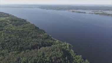 This stock video shows aerial view of the Dnipro river in Ukraine in 8K resolution