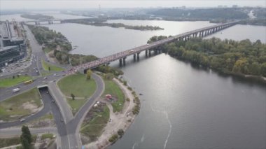 This stock video shows aerial view of the Dnipro river in Ukraine in 8K resolution