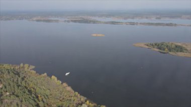 This stock video shows aerial view of the Dnipro river in Ukraine in 8K resolution