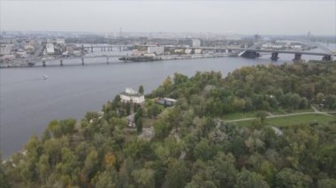 This stock video shows aerial view of the Dnipro river in Ukraine in 8K resolution