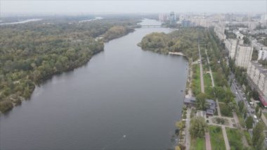 This stock video shows aerial view of the Dnipro river in Ukraine in 8K resolution