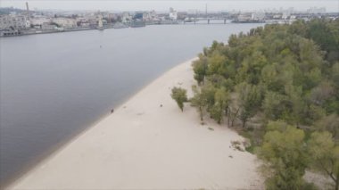 This stock video shows aerial view of the Dnipro river in Ukraine in 8K resolution
