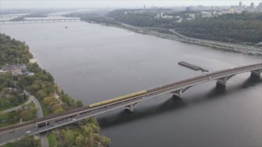 This stock video shows aerial view of the Dnipro river in Ukraine in 8K resolution