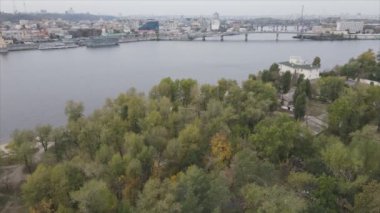 This stock video shows aerial view of the Dnipro river in Ukraine in 8K resolution