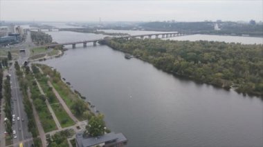 This stock video shows aerial view of the Dnipro river in Ukraine in 8K resolution