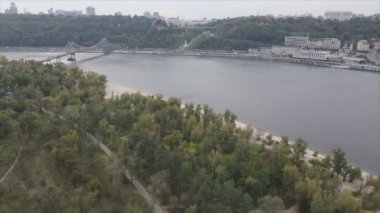 This stock video shows aerial view of the Dnipro river in Ukraine in 8K resolution