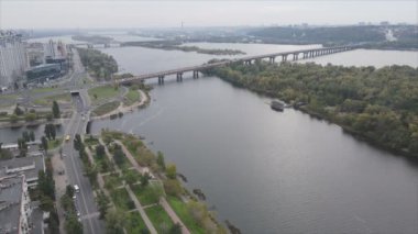 This stock video shows aerial view of the Dnipro river in Ukraine in 8K resolution
