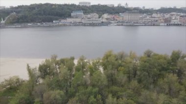 This stock video shows aerial view of the Dnipro river in Ukraine in 8K resolution