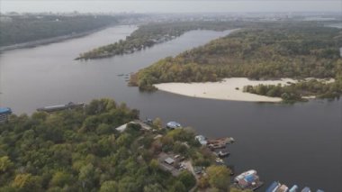 This stock video shows aerial view of the Dnipro river in Ukraine in 8K resolution