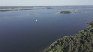 This stock video shows aerial view of the Dnipro river in Ukraine in 8K resolution