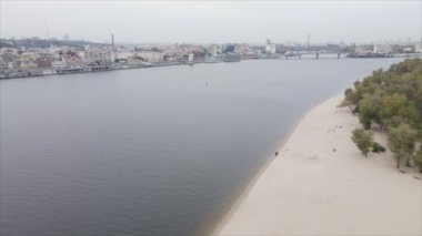 This stock video shows aerial view of the Dnipro river in Ukraine in 8K resolution