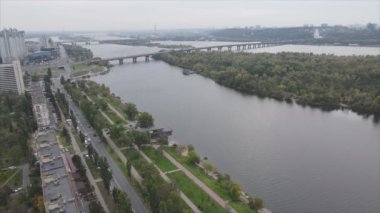This stock video shows aerial view of the Dnipro river in Ukraine in 8K resolution