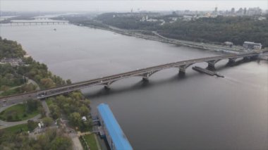 This stock video shows aerial view of the Dnipro river in Ukraine in 8K resolution