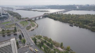 This stock video shows aerial view of the Dnipro river in Ukraine in 8K resolution