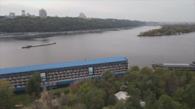 This stock video shows aerial view of the Dnipro river in Ukraine in 8K resolution