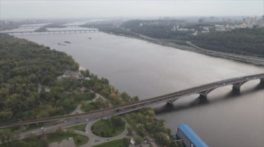 This stock video shows aerial view of the Dnipro river in Ukraine in 8K resolution