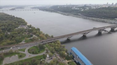 This stock video shows aerial view of the Dnipro river in Ukraine in 8K resolution