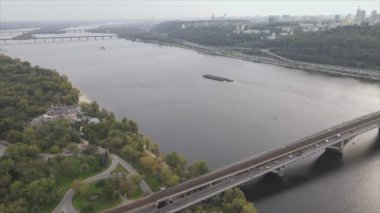 This stock video shows aerial view of the Dnipro river in Ukraine in 8K resolution