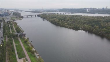This stock video shows aerial view of the Dnipro river in Ukraine in 8K resolution
