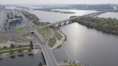 This stock video shows aerial view of the Dnipro river in Ukraine in 8K resolution