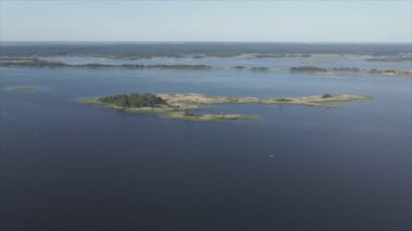 This stock video shows aerial view of the Dnipro river in Ukraine in 8K resolution
