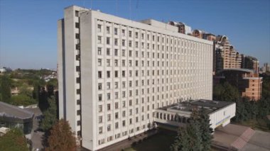 This stock video shows an aerial view of the building of the Central Election Commission in Kyiv, Ukraine in 8K resolution