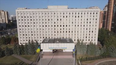This stock video shows an aerial view of the building of the Central Election Commission in Kyiv, Ukraine in 8K resolution