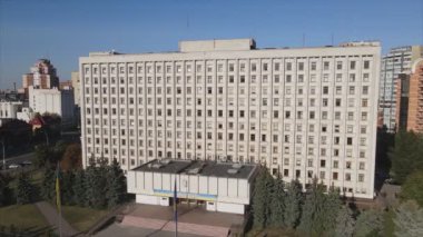 This stock video shows an aerial view of the building of the Central Election Commission in Kyiv, Ukraine in 8K resolution