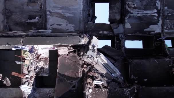 Toto Video Ukazuje Následky Války Ukrajině Zničená Obytná Budova Borodyance — Stock video
