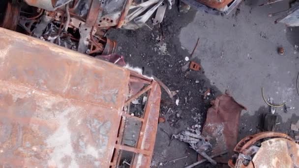 Cette Vidéo Verticale Montre Une Décharge Voitures Tuées Brûlées Irpin — Video