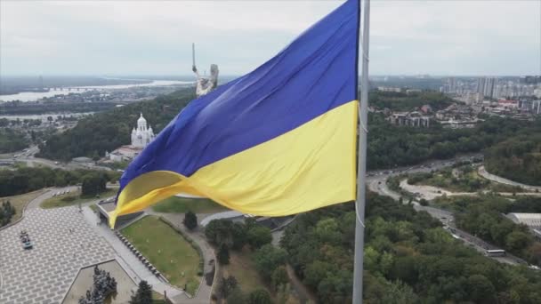 Stock Footage Shows Aerial View National Flag Ukraine Kyiv Resolution — Stock Video