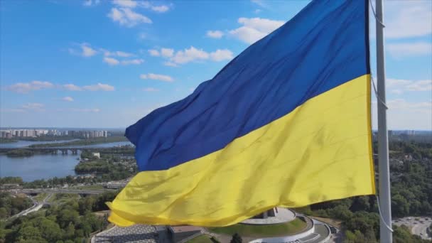 Stock Footage Shows Aerial View National Flag Ukraine Kyiv Resolution — стокове відео