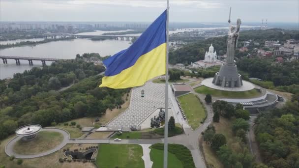 Stock Footage Shows Aerial View National Flag Ukraine Kyiv Resolution — Wideo stockowe