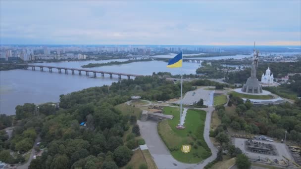 Stock Footage Shows Aerial View National Flag Ukraine Kyiv Resolution — стокове відео