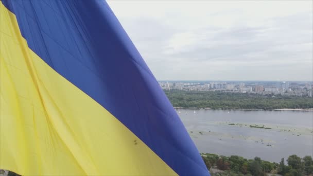 Stock Footage Shows Aerial View National Flag Ukraine Kyiv Resolution — Stock Video