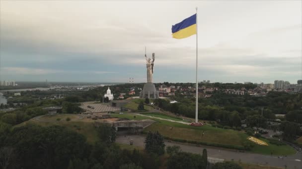 Stock Footage Shows Aerial View National Flag Ukraine Kyiv Resolution – Stock-video